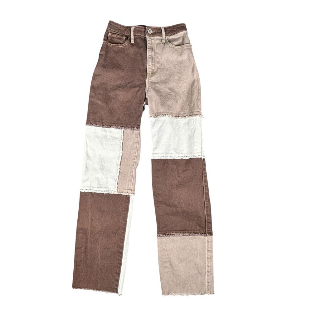 Hollister Brown Patchwork Ultra High Rise Dad Denim Jeans Size 0R 24"W X 31"L